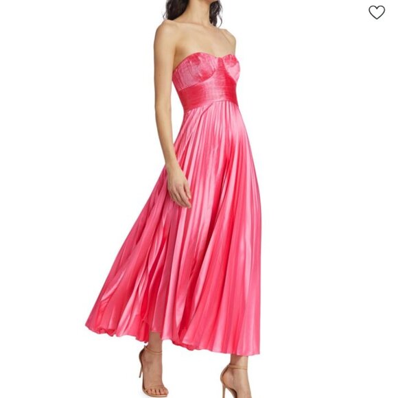 Amur Kin Strapless Pleated Midi Dress in Calla Lily NWT - Picture 4 of 10